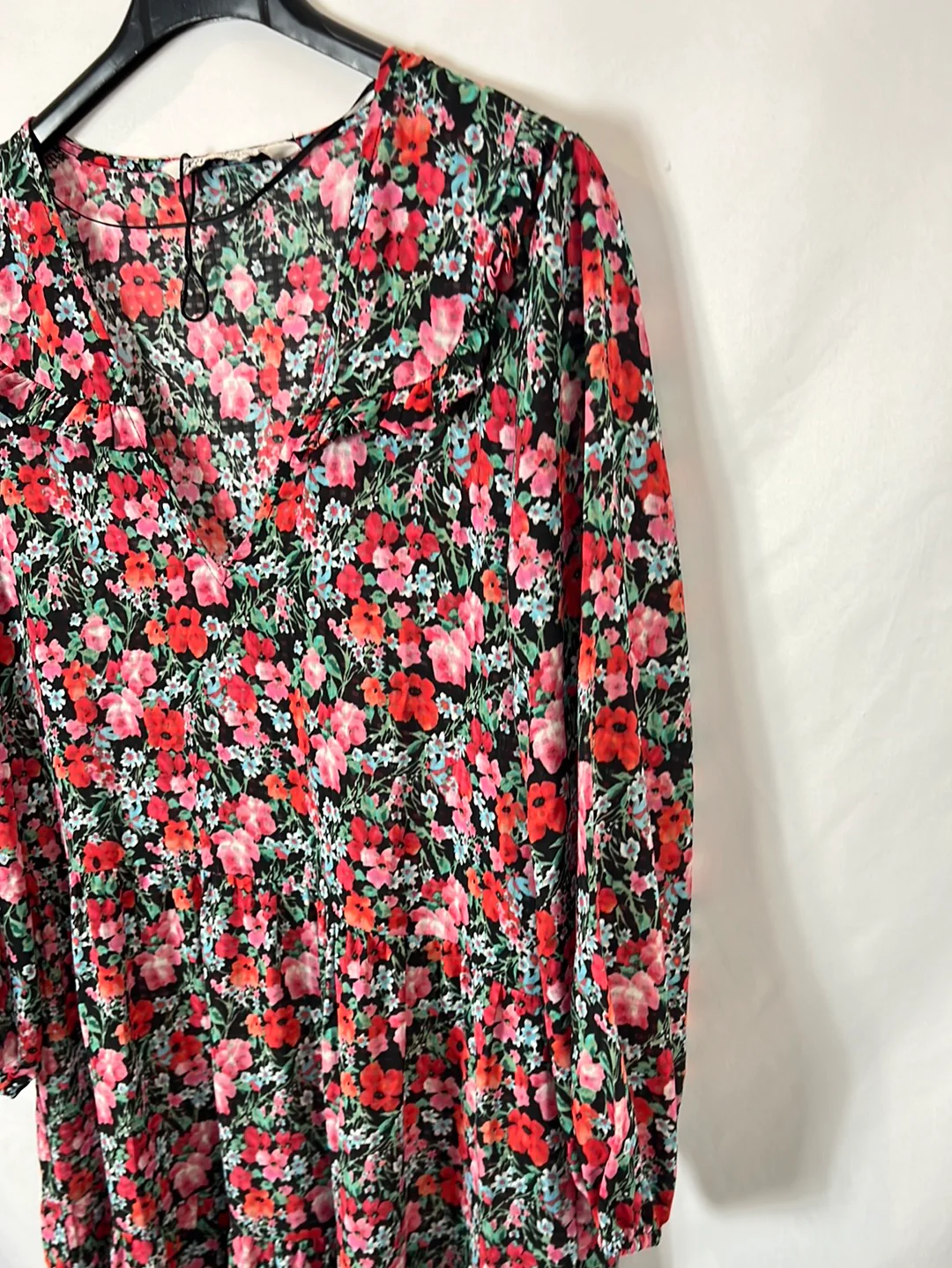 ZARA. Vestido negro flores T.s - Imagen 3