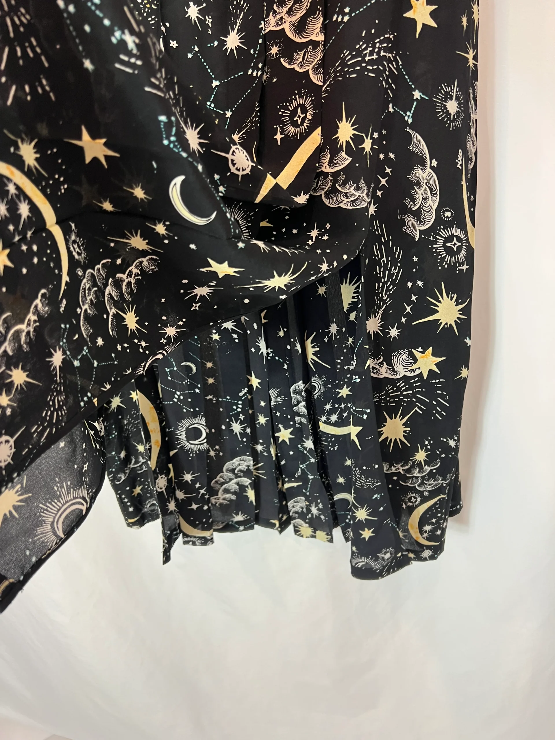 RIXO LONDON. Falda midi seda negra estampada T.s - Imagen 8