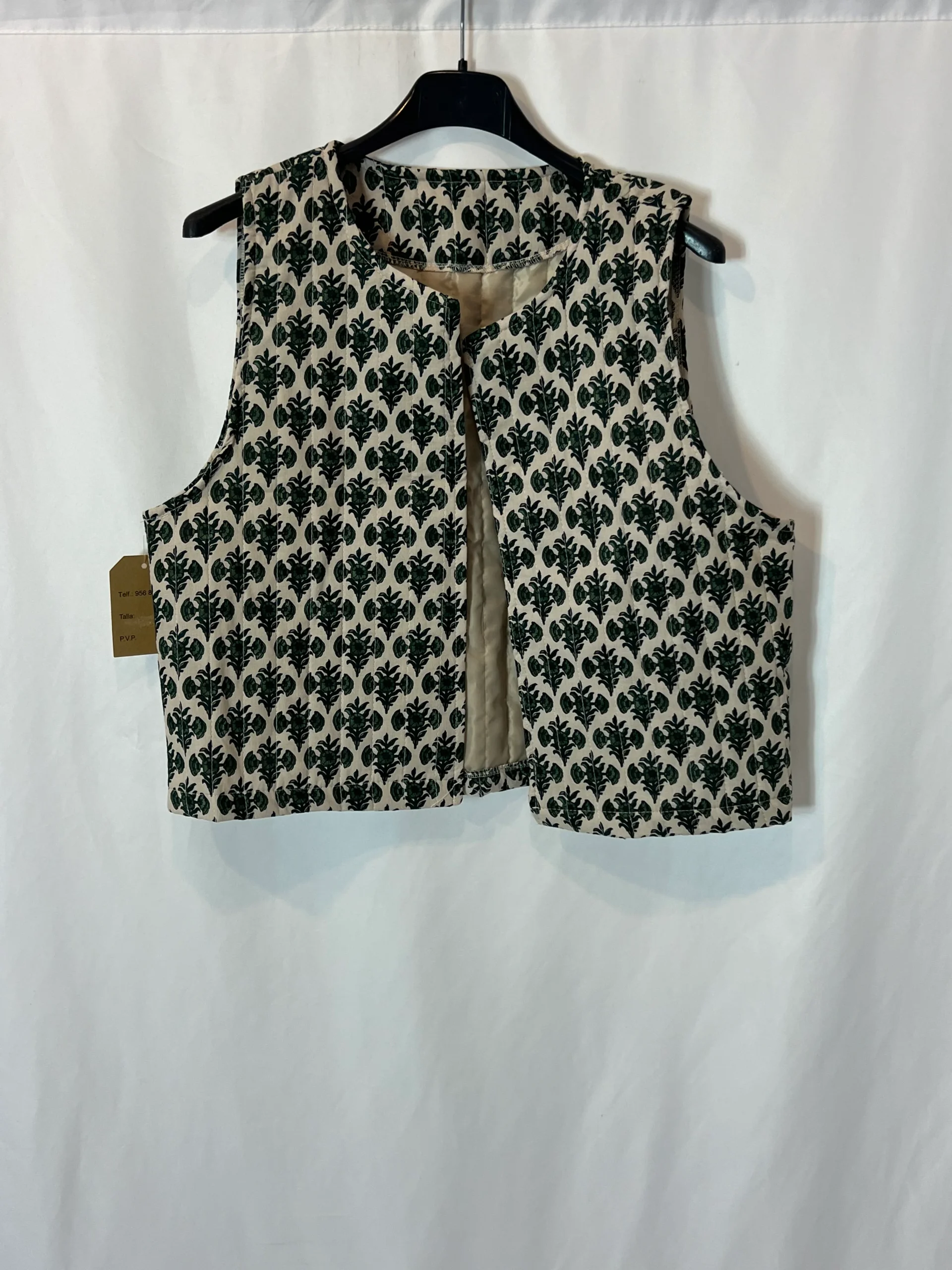 OTRAS. Chaleco beige flores verdes TU(s/m)