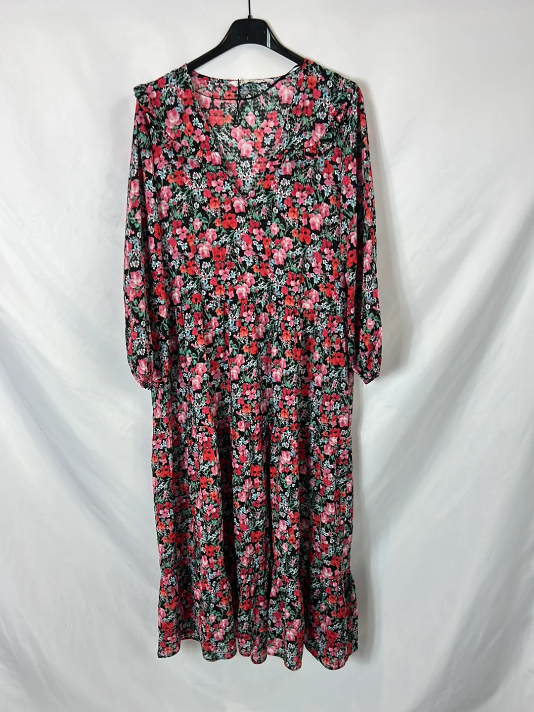 ZARA. Vestido negro flores T.s - Imagen 2