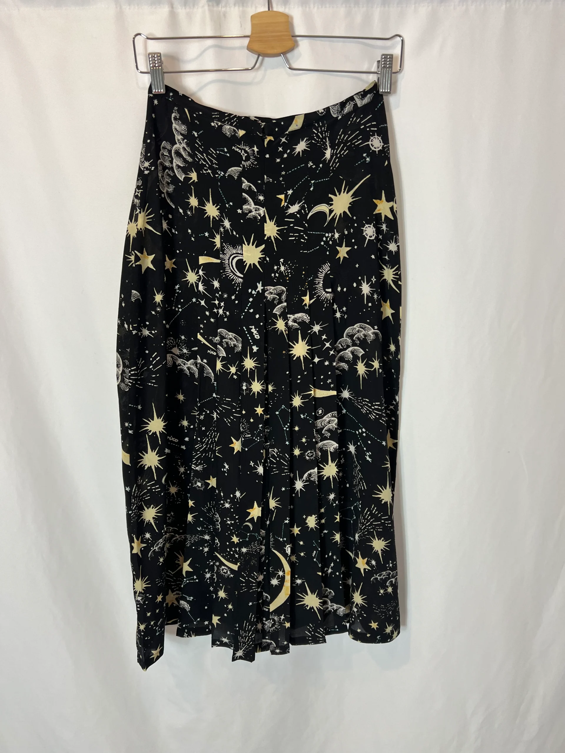 RIXO LONDON. Falda midi seda negra estampada T.s - Imagen 9