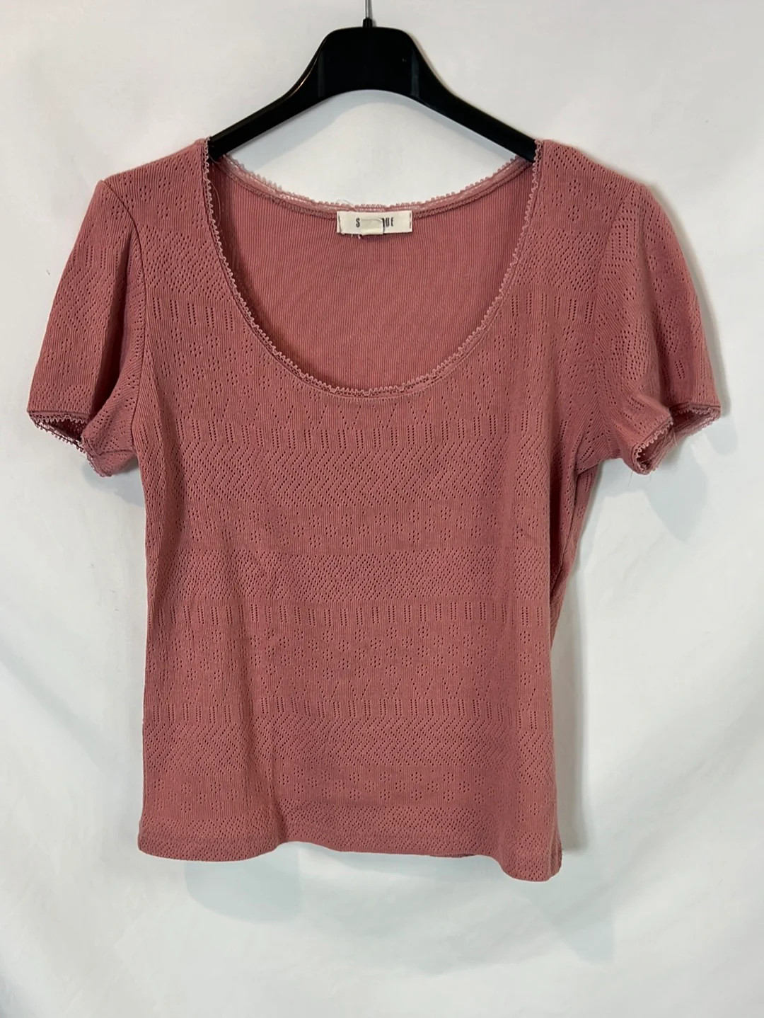 SLOWLOVE. Top rosa troquelado T.xs