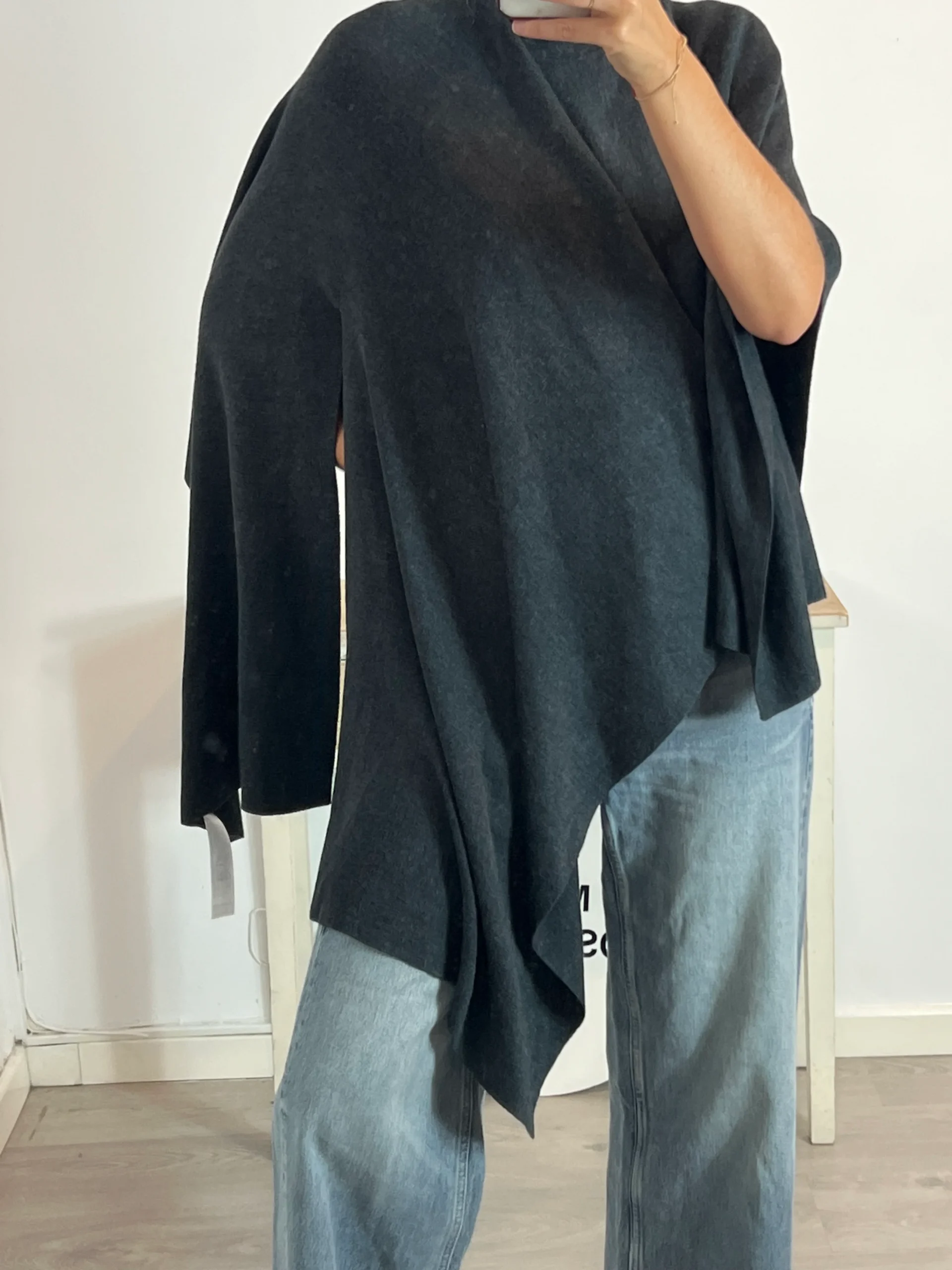 ZARA. Jersey/poncho gris cuello prekins T.m - Imagen 2