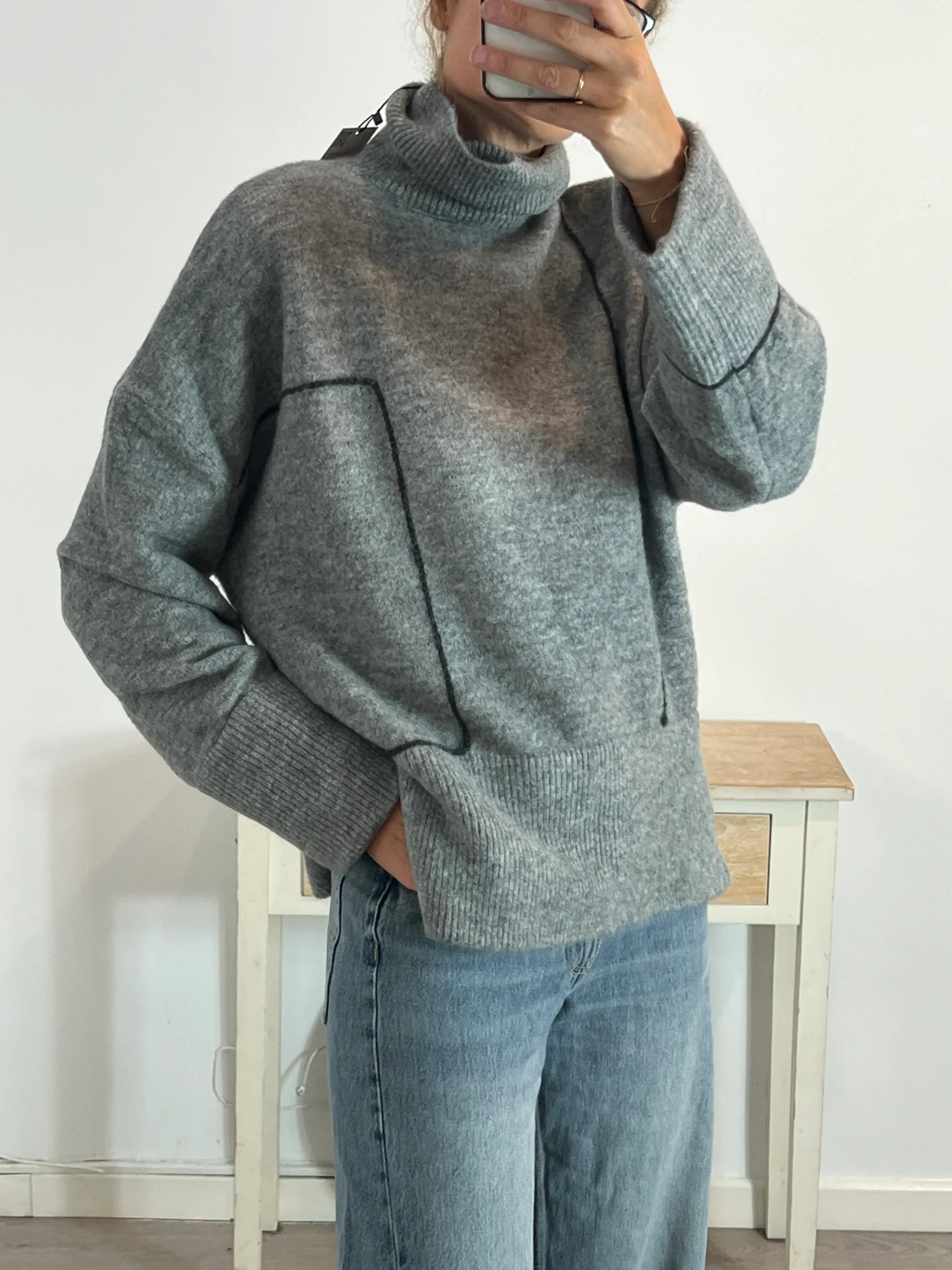 ZARA. Jersey gris costura T.m - Imagen 2