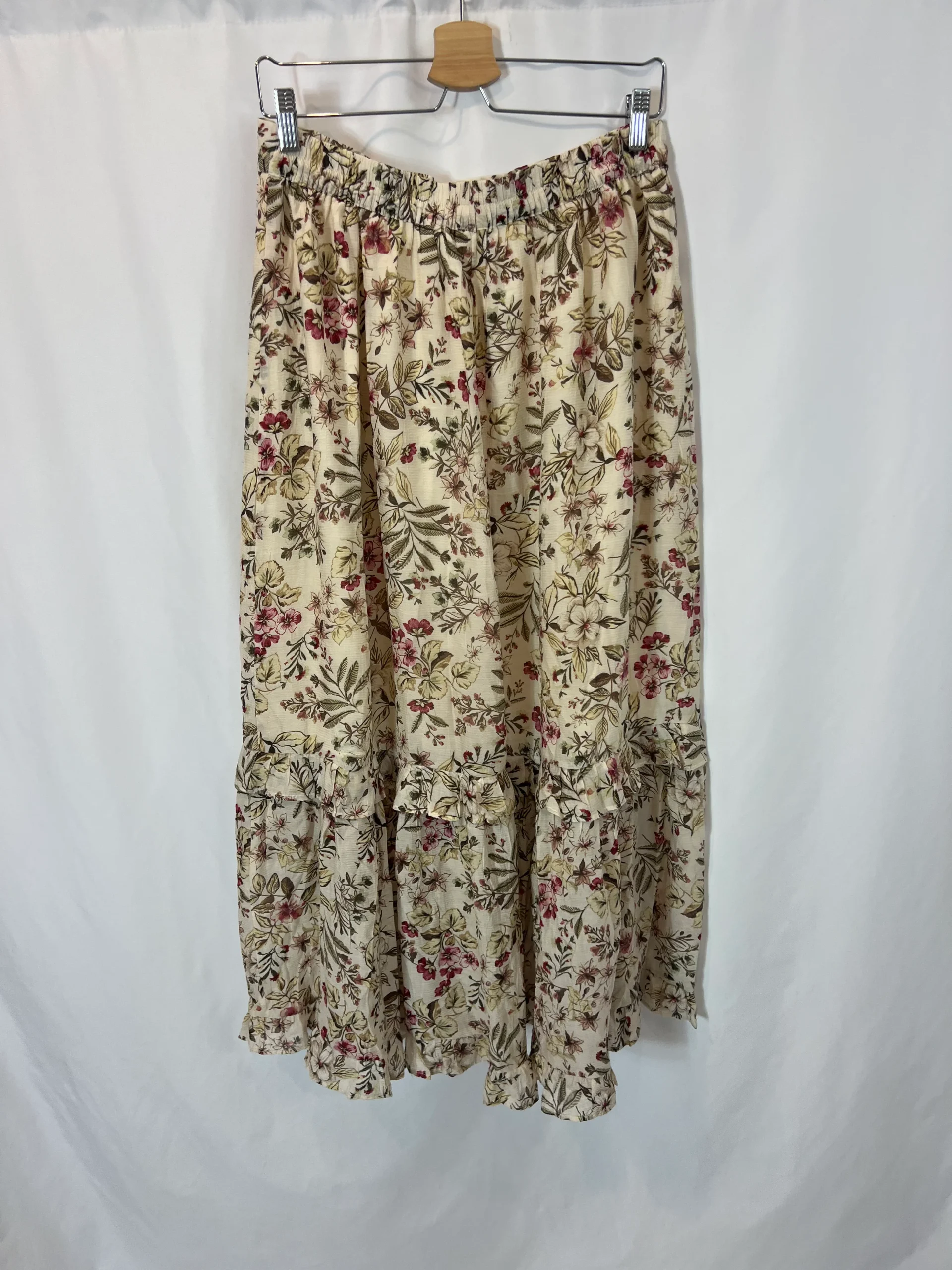 MANGO. falda larga beige flores T.l - Imagen 5