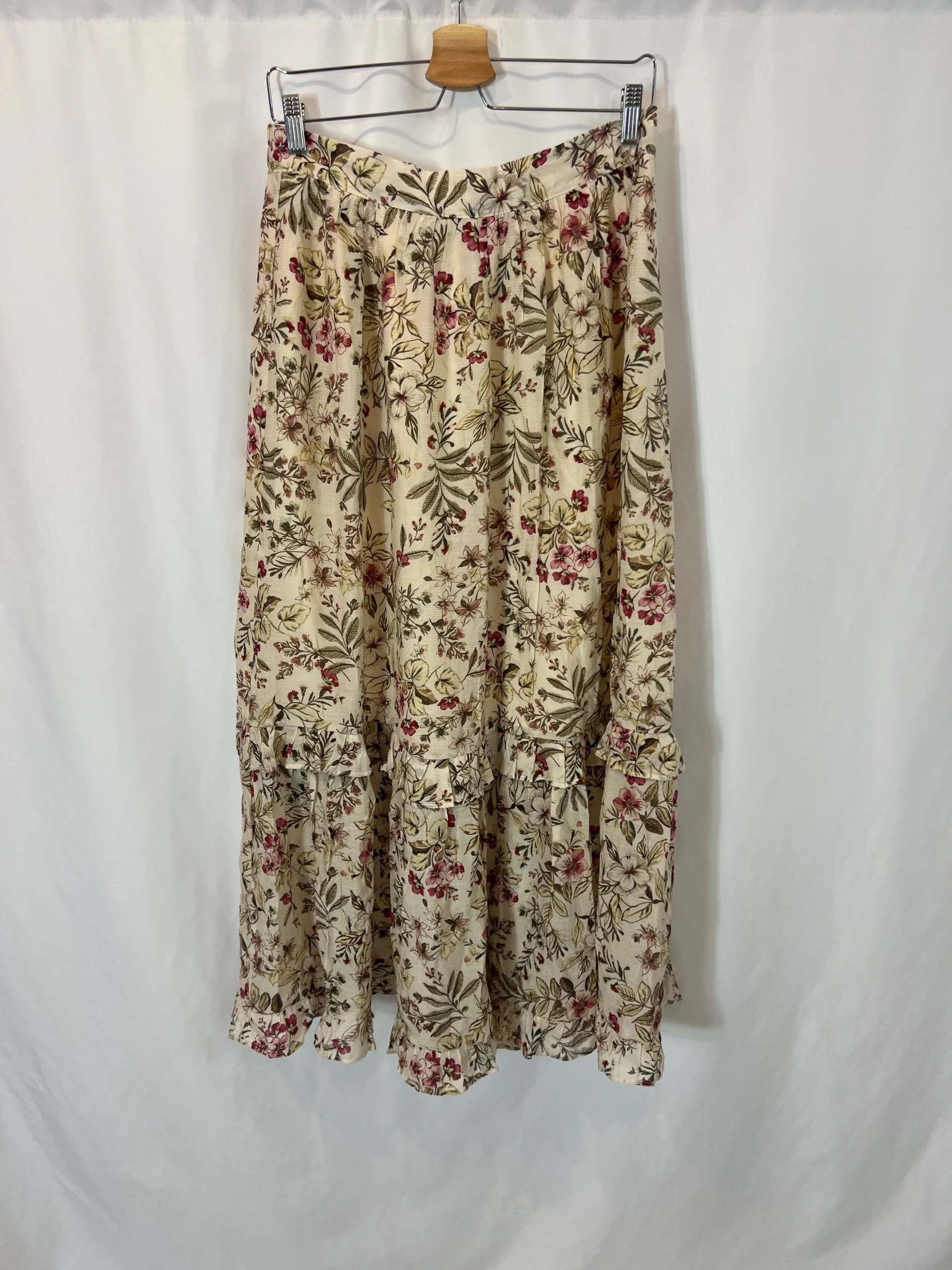 MANGO. falda larga beige flores T.l - Imagen 2