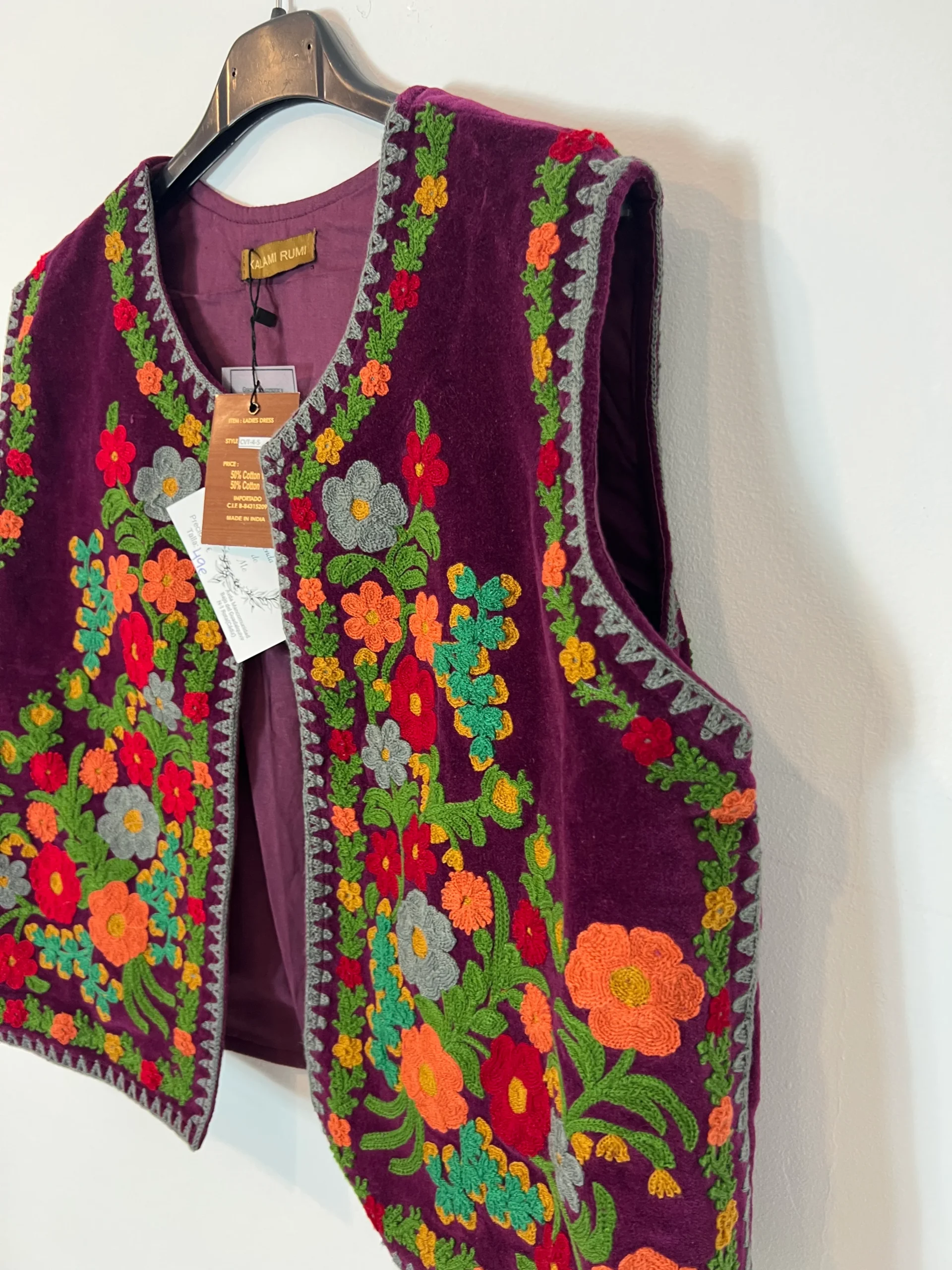 KALAMI RUMI. Chaleco morado flores Tu(s/m) - Imagen 2