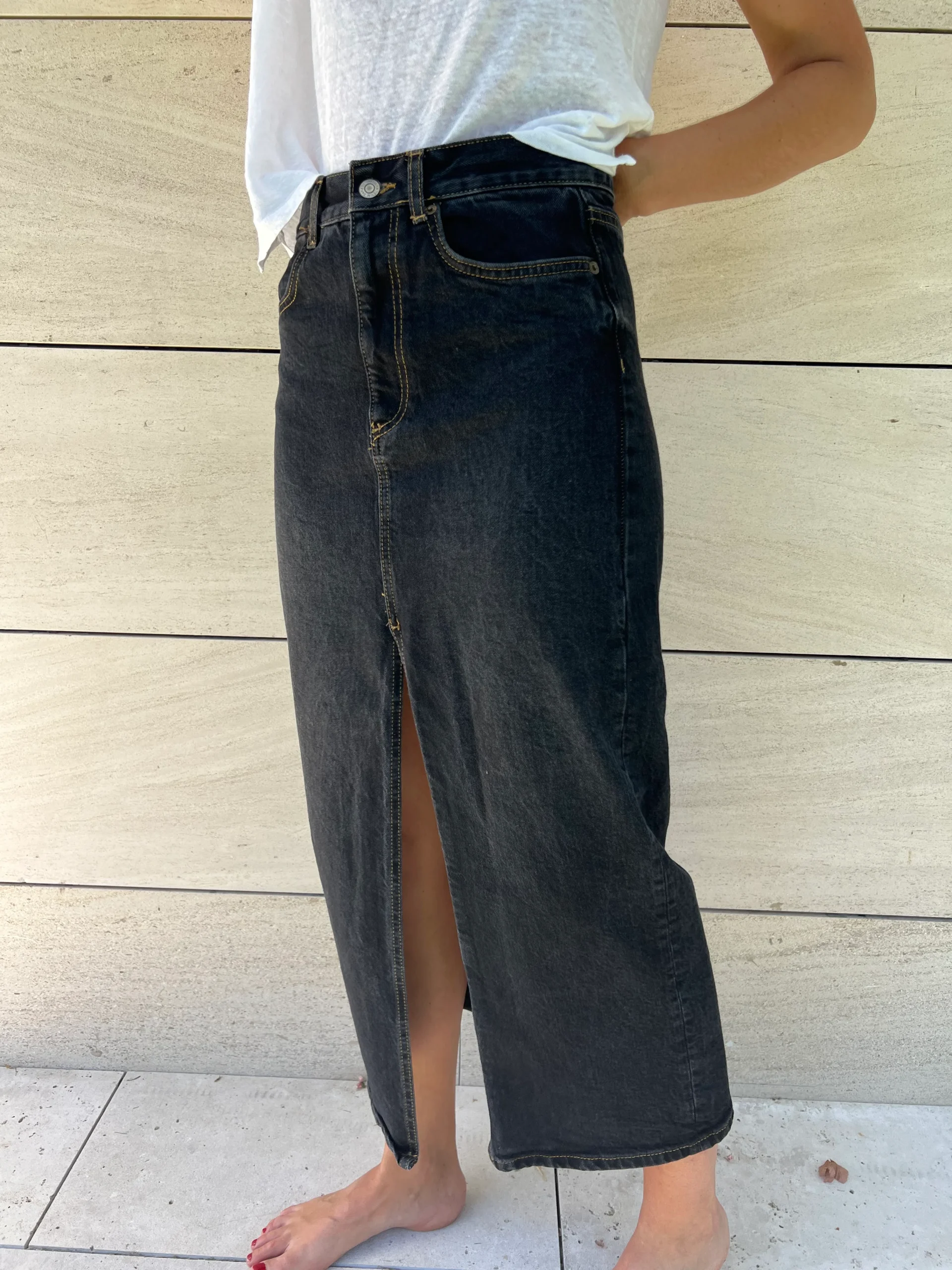 ZARA. Falda midi denim negra T.xs - Imagen 4