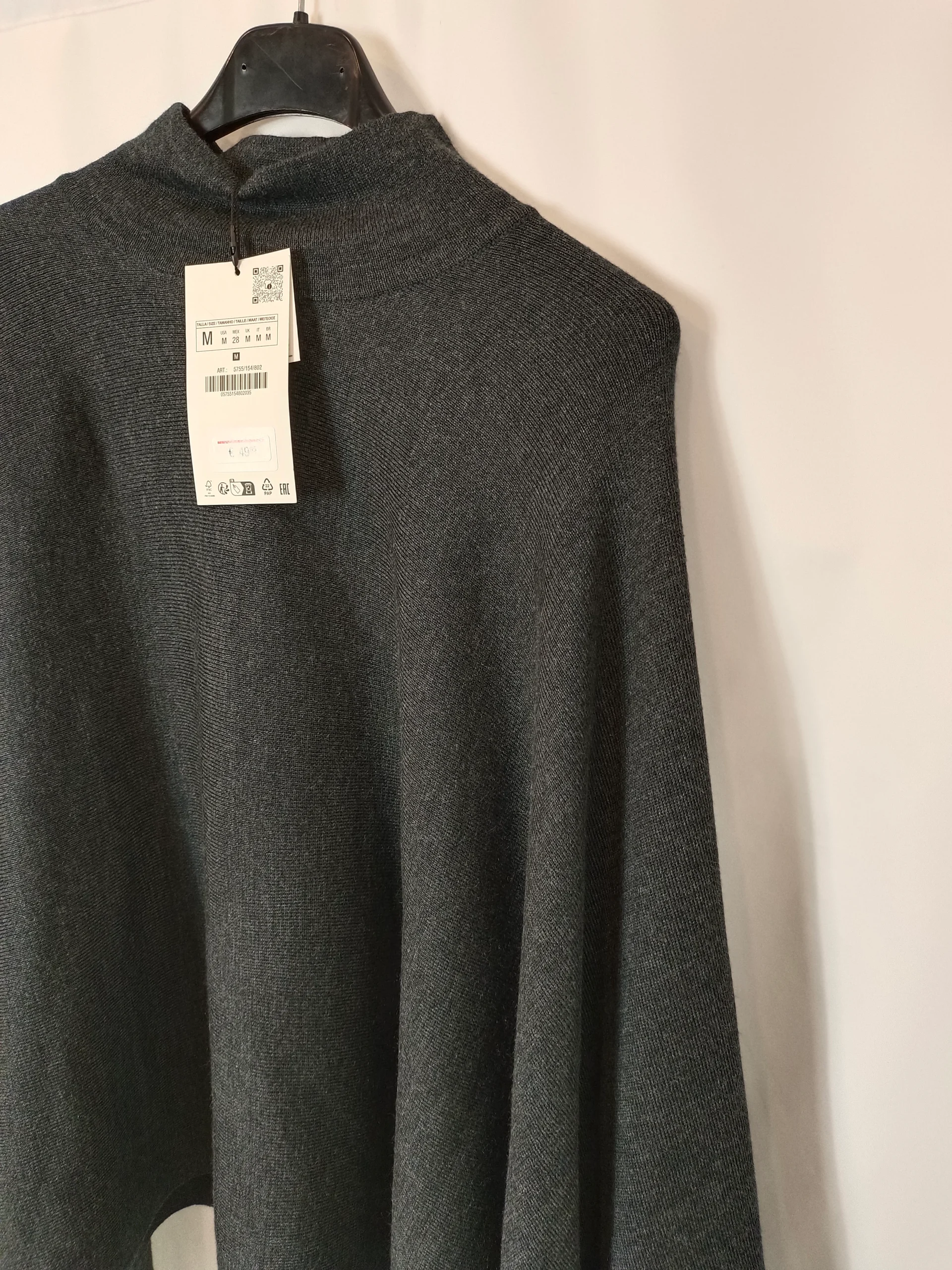 ZARA. Jersey/poncho gris cuello prekins T.m - Imagen 4