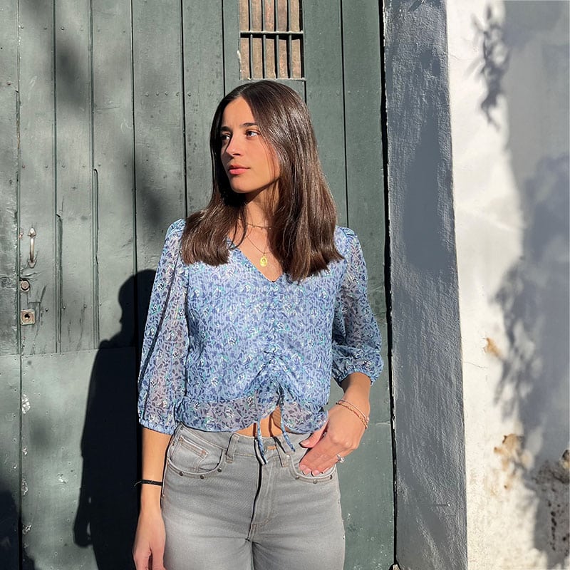 Blusa Belinda Manga Francesa Print Azul Lúrex - Imagen 2