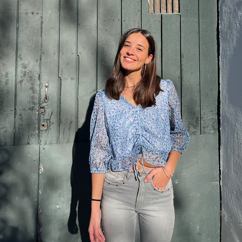 Blusa Belinda Manga Francesa Print Azul Lúrex