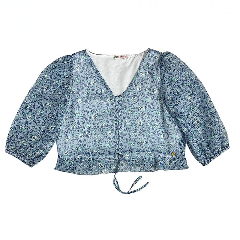 Blusa Belinda Manga Francesa Print Azul Lúrex - Imagen 4