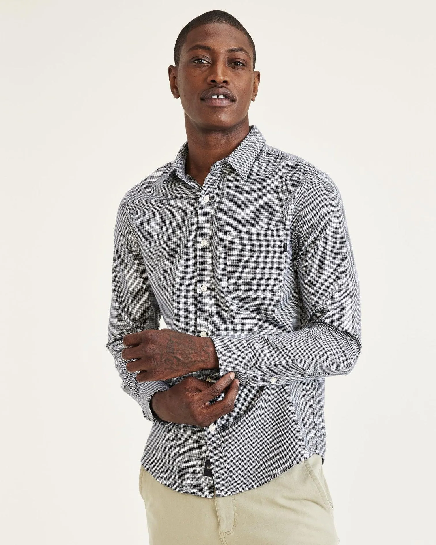Camisa Dockers Slim de Hombre Manga Larga El Puerto Dobby Navy Blazer - Imagen 4