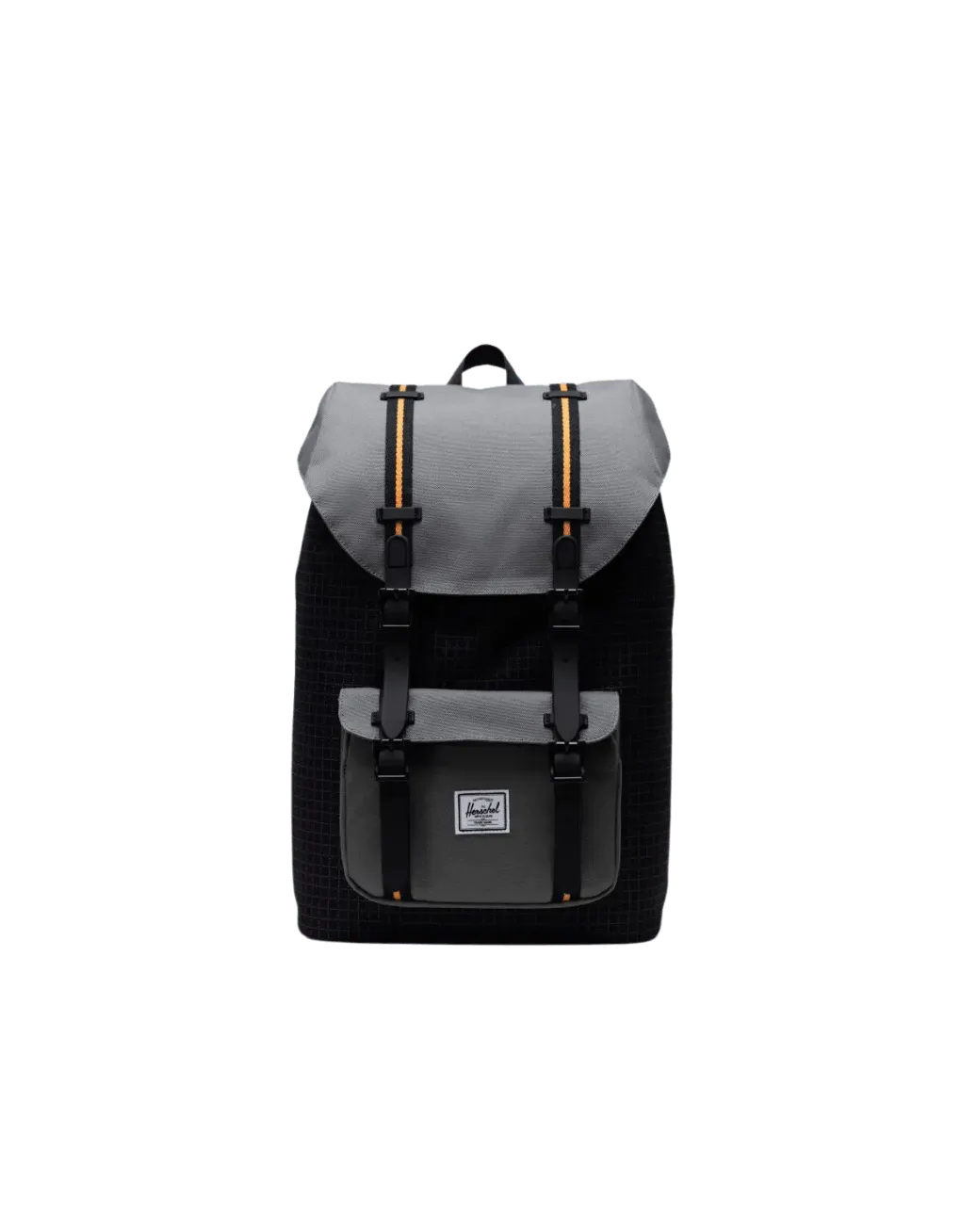Mochila Herschel Little America Mid Volume Black Grid Gargoyle Sun Orange