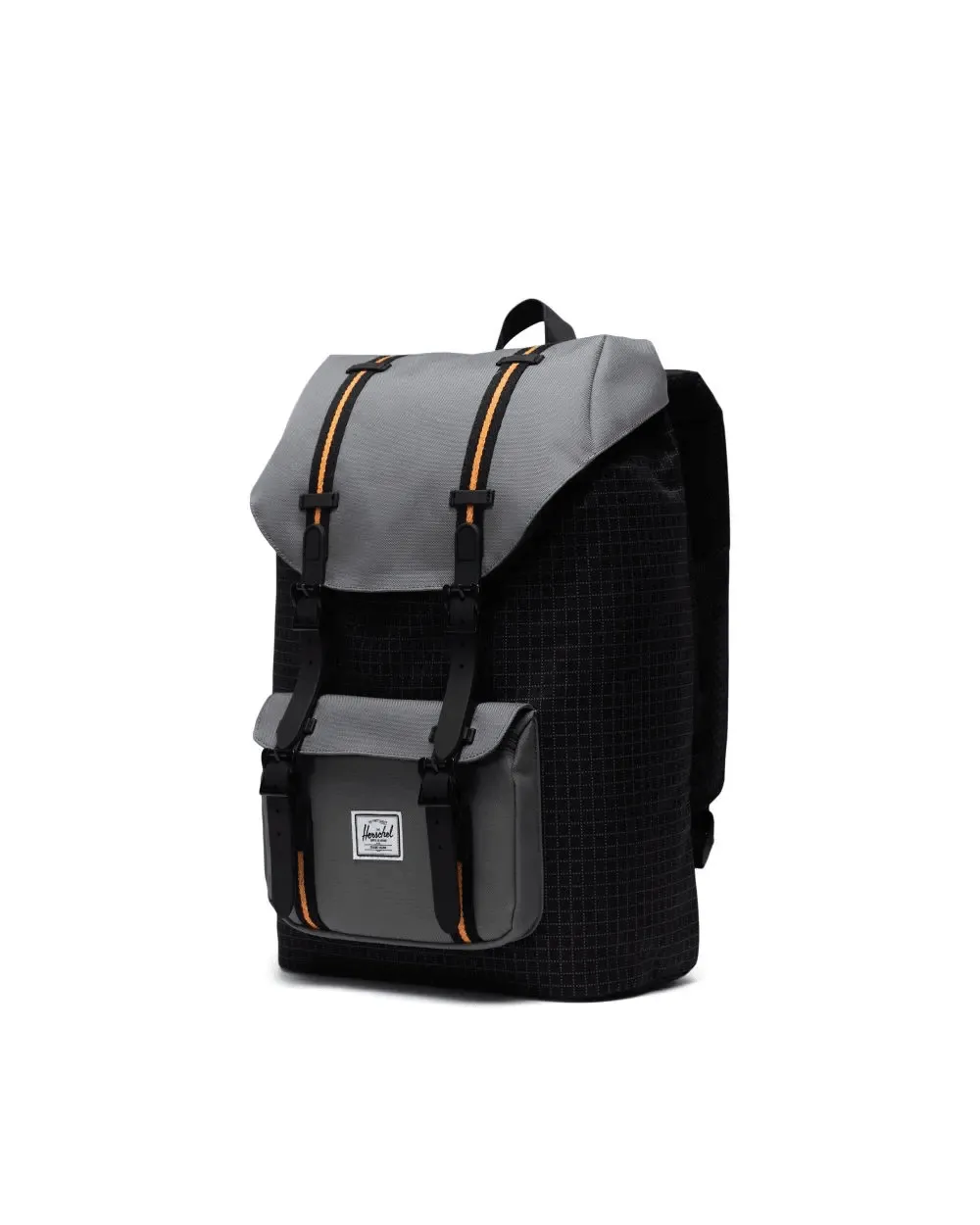 Mochila Herschel Little America Mid Volume Black Grid Gargoyle Sun Orange - Imagen 2