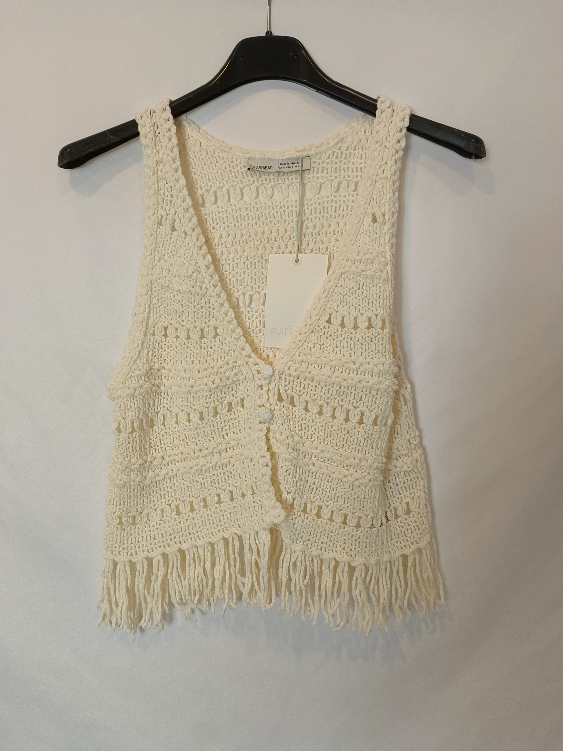 PULL&BEAR. Chaleco croché beige T.s - Imagen 2