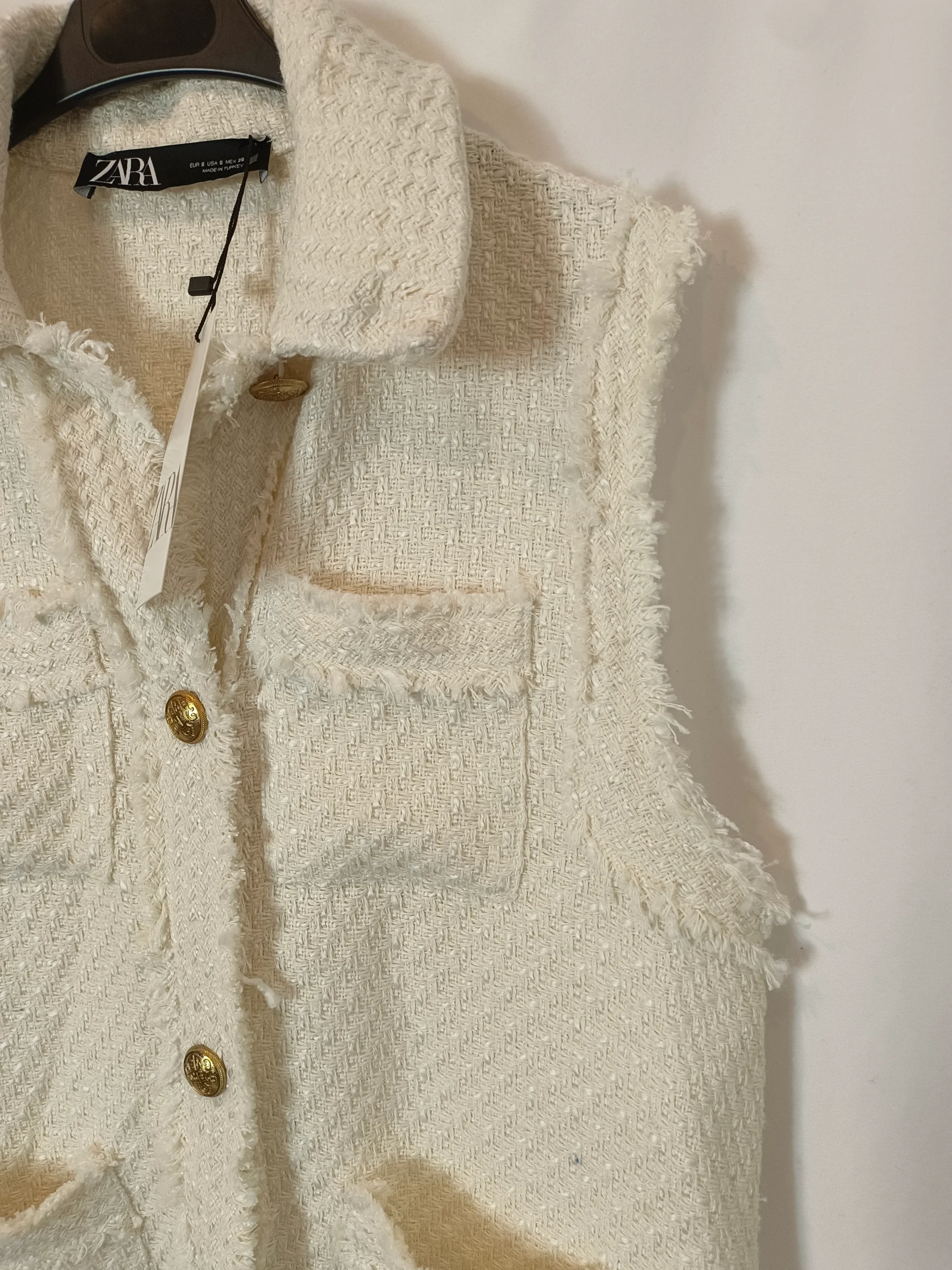 ZARA. Chaleco blanco tweed T.s - Imagen 3