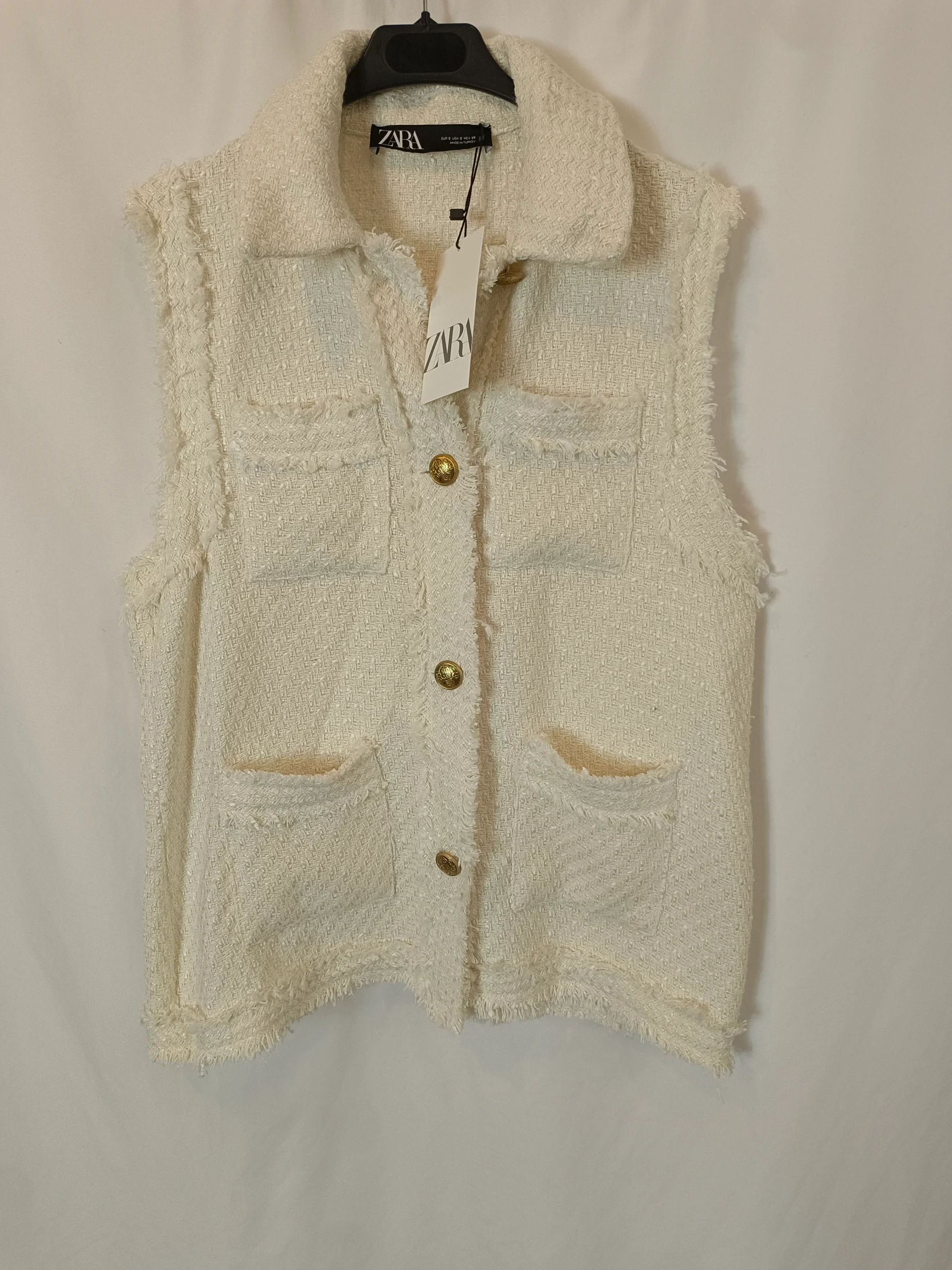 ZARA. Chaleco blanco tweed T.s - Imagen 2