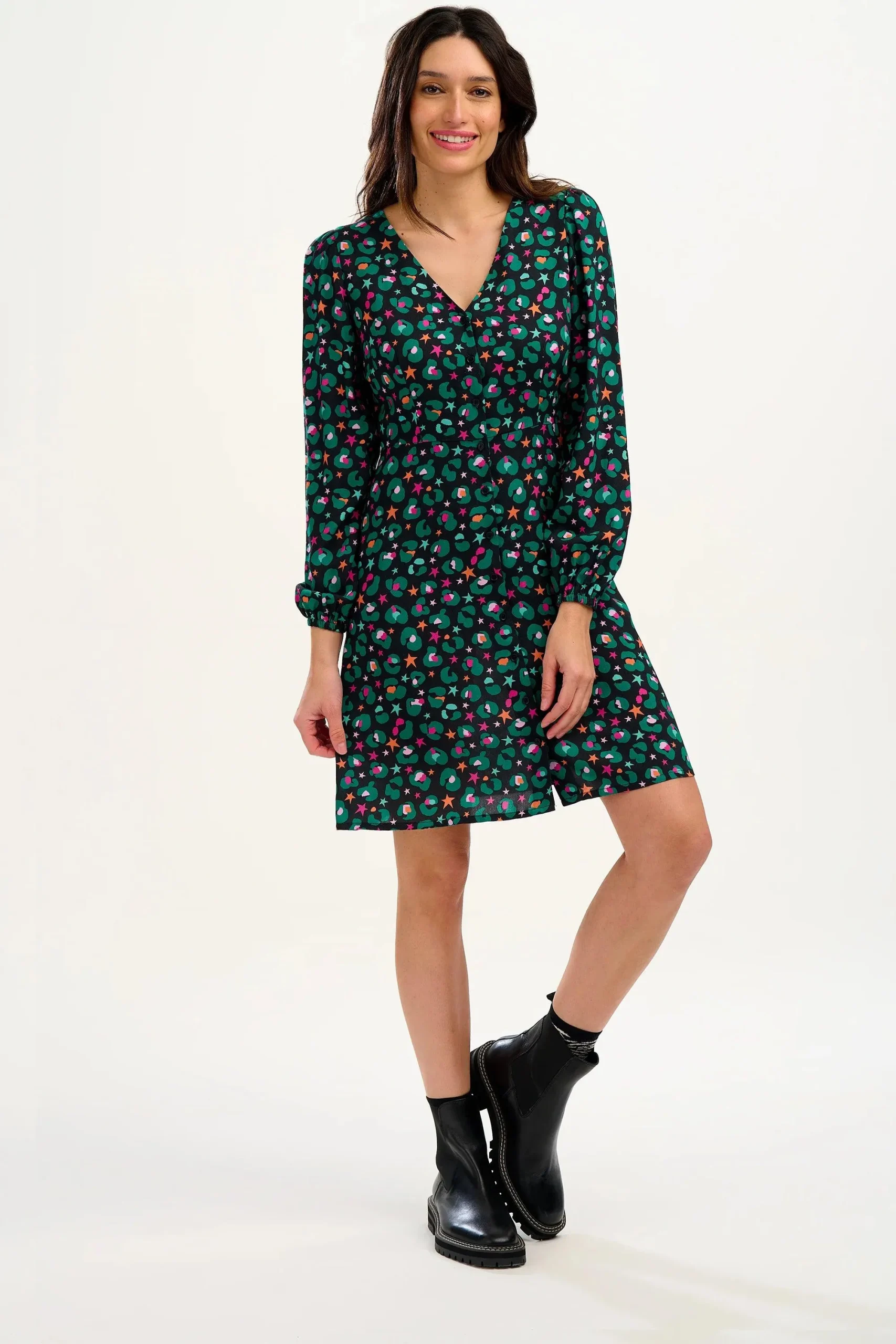 Vestido Sugarhill Natalia Tea Black Multi Star Leopard - Imagen 3