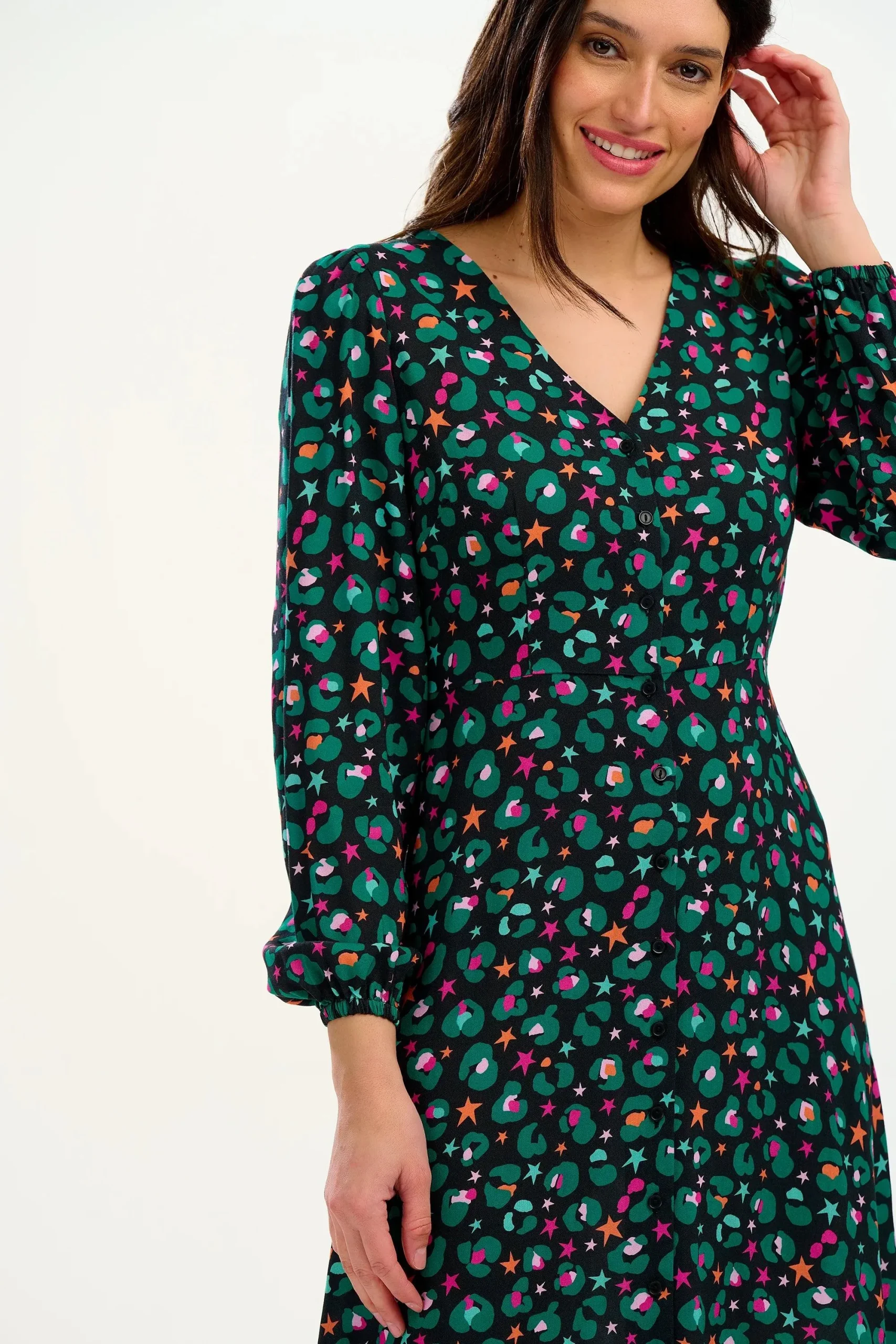 Vestido Sugarhill Natalia Tea Black Multi Star Leopard - Imagen 6